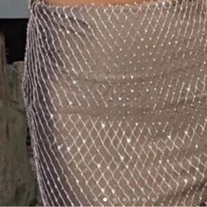 12th Tribe Siren Rhinestone Mesh Midi Skirt Size Large. Dark beige